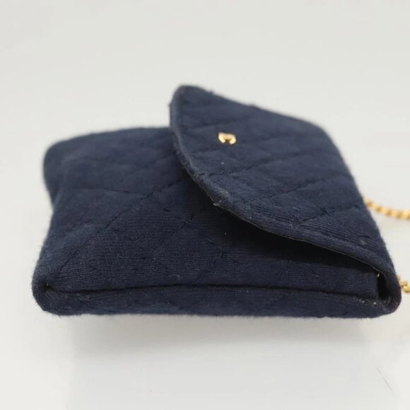 CHANEL Matelasse Chain Pouch Shoulder Bag Cotton Navy Gold CC Auth - Picture 11 of 15